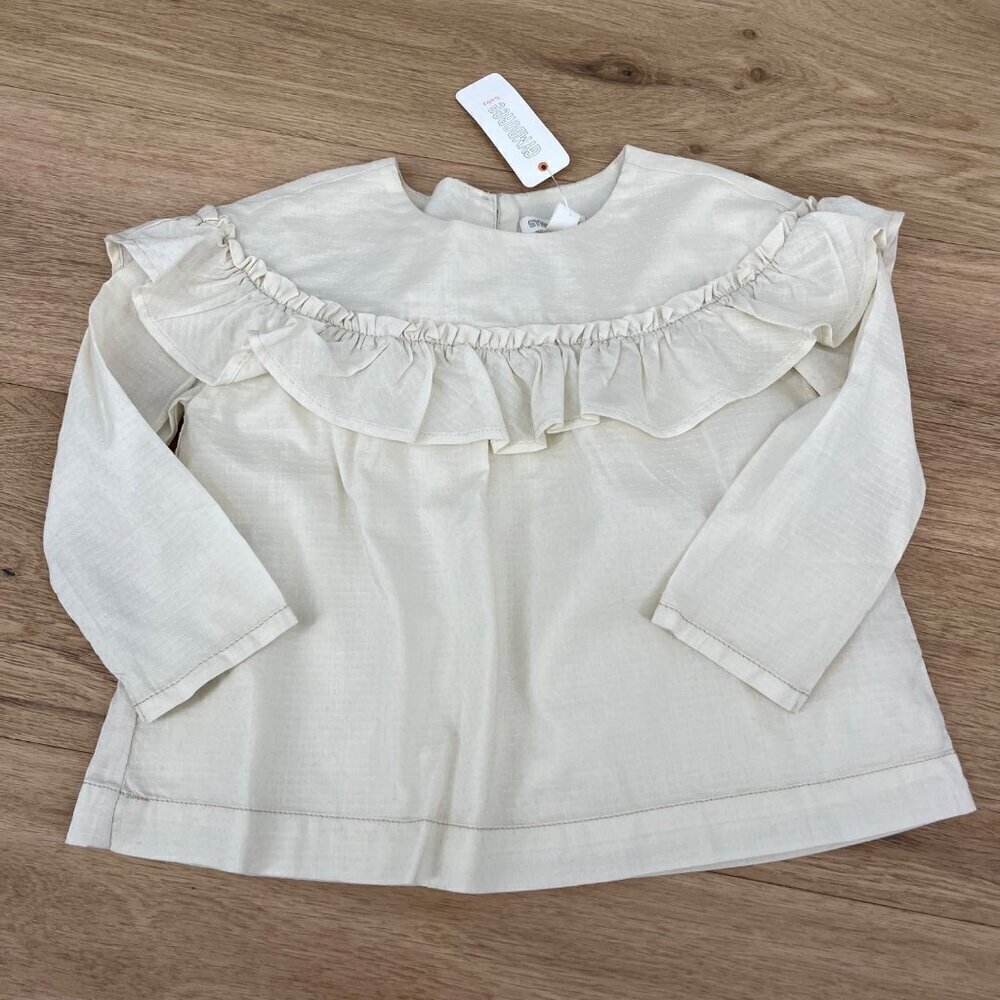 Gymboree Girls Long Sleeve Ruffle Blouse Top Size 2T Ivory Party School NEW